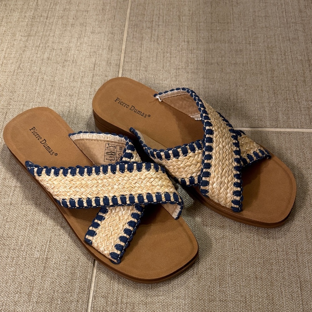 Pierre Dumas Woven Tan and Navy Sandals